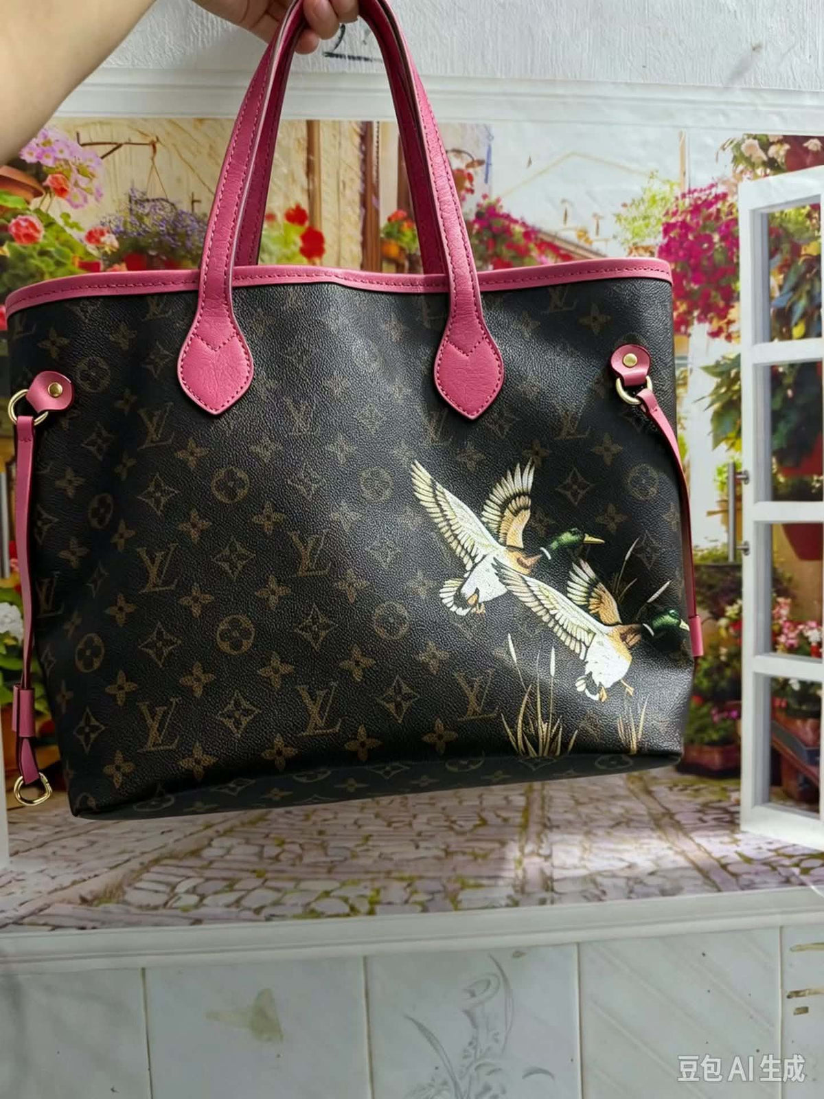 Mallard LV Purse with Pink Straps