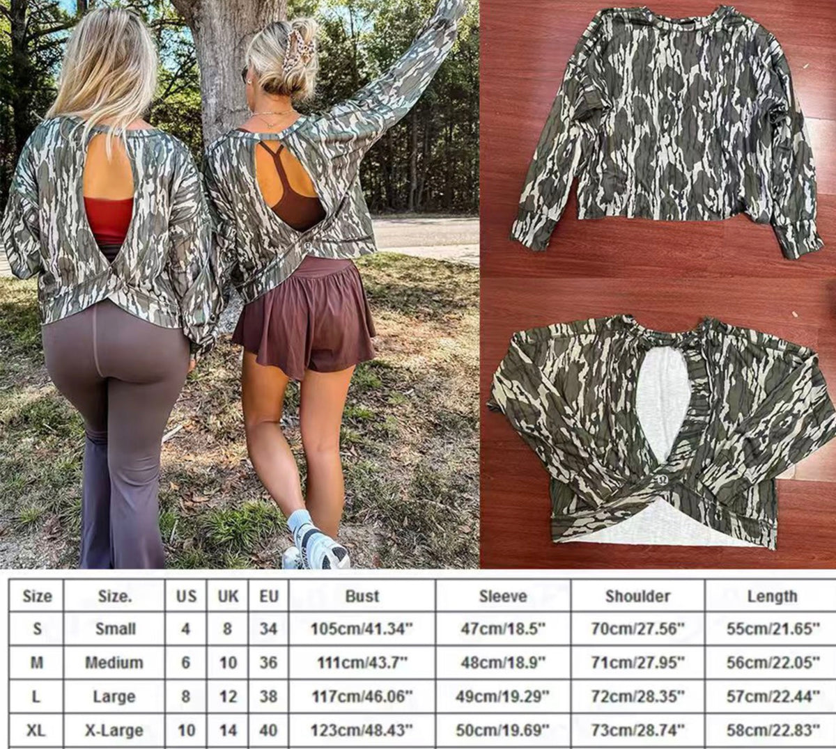 Lululemon Camo Long sleeve open back