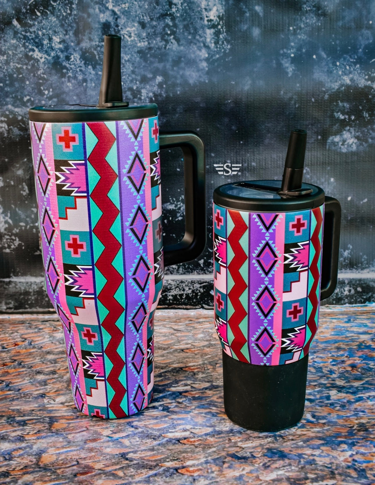 purple-vintage-geo-flip-lid-tumbler