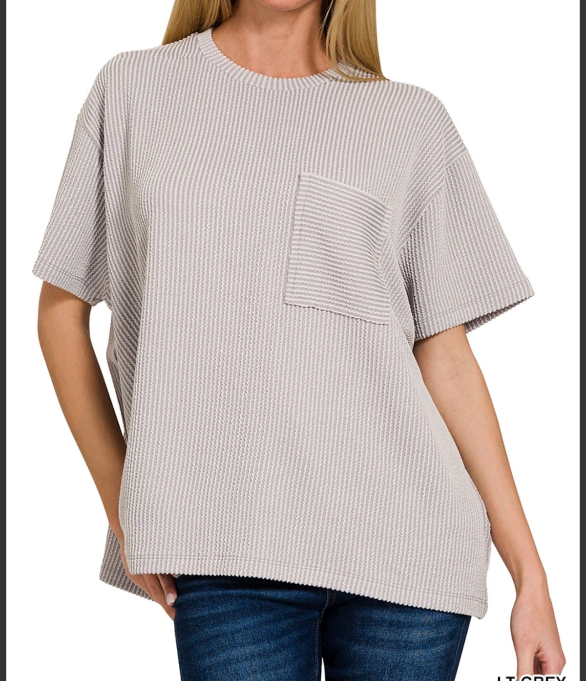 zenana-rib-oversized-front-pocket-tee-light-grey
