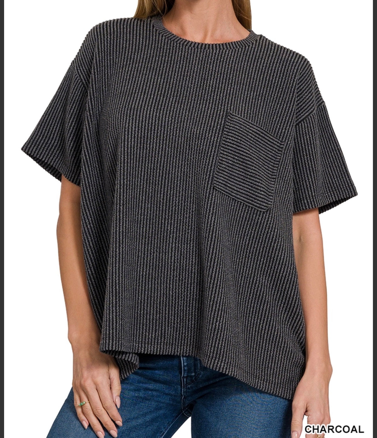 zenana-rib-oversized-front-pocket-tee-charcoal