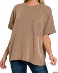 zenana-rib-oversized-front-pocket-tee-brown