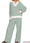 zenana-striped-oversized-collar-top-and-pants-set-hunter-green