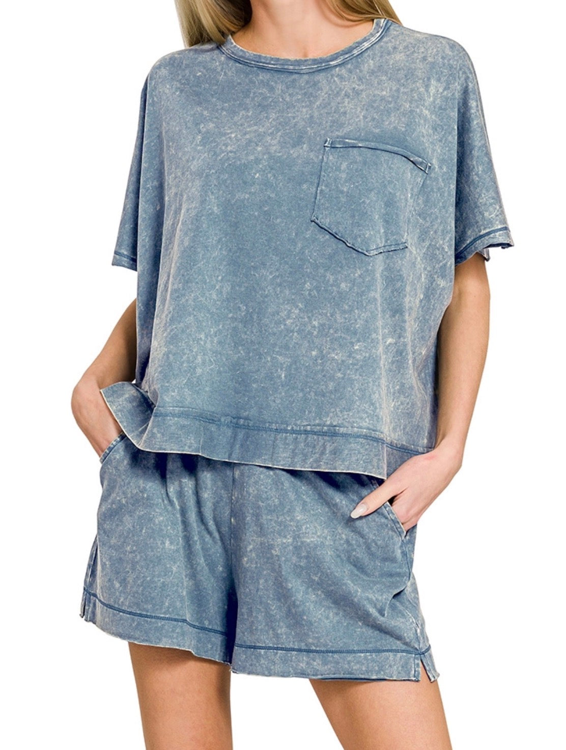 zenana-cotton-top-and-shorts-set-dusty-blue