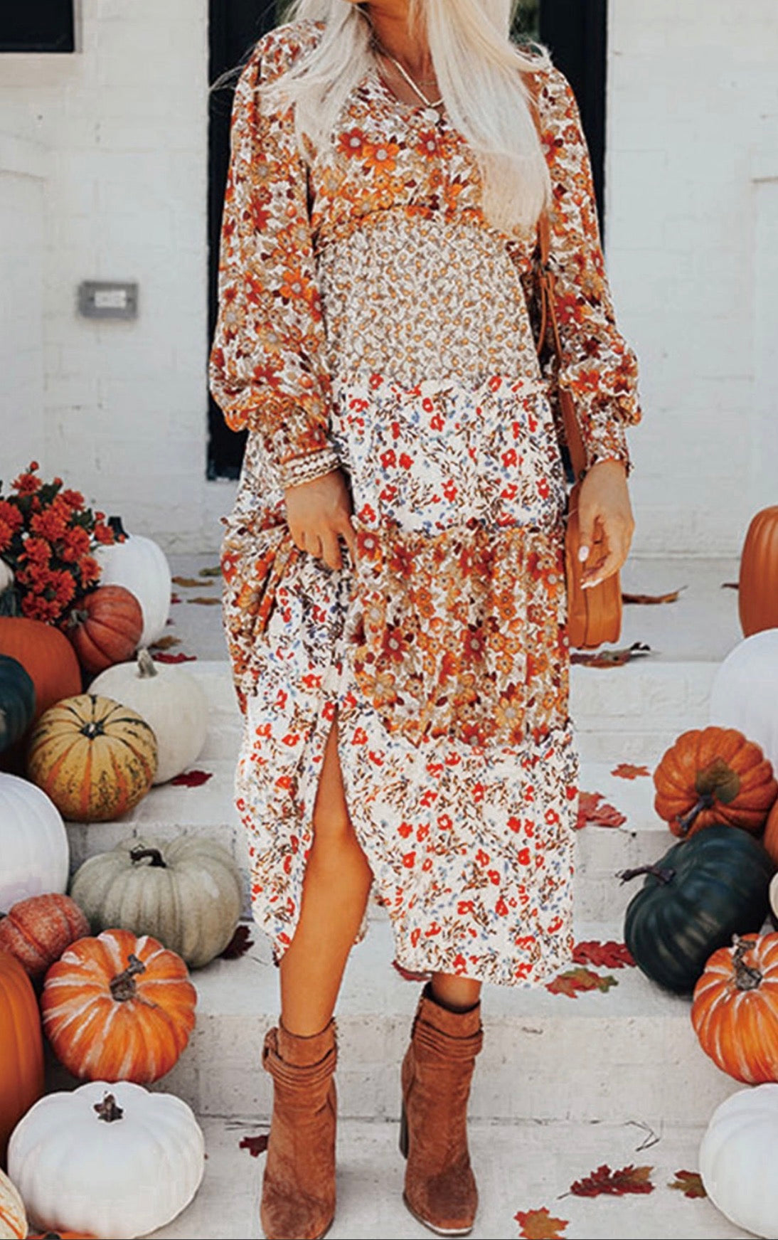 khaki-floral-ruffled-dress