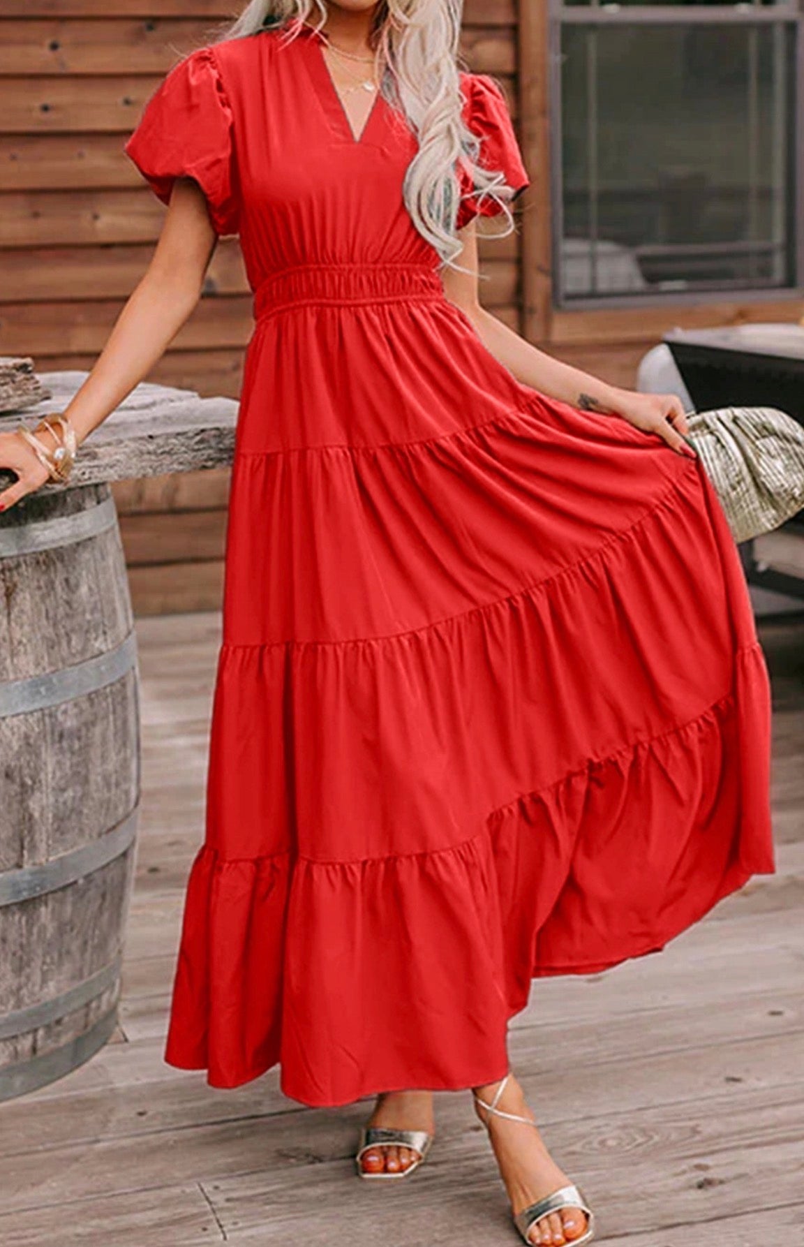 red-waist-tiered-dress